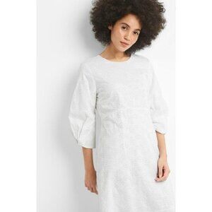 GAP WHITE A LINE BALLOON SLEEVE EYELET DRESS NWT SIZE 10 Hidden Back Zipper